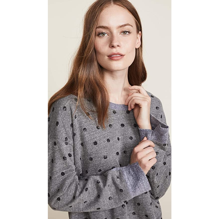 Splendid New Heather Grey Black Dotted Crewneck Sweatshirt Size Xs Top Only